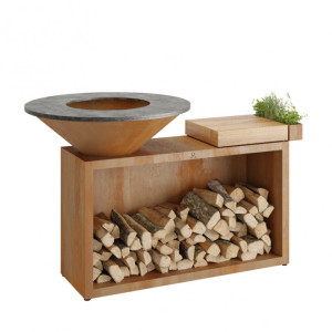 Гриль очаг на дровах OFYR ISLAND CORTEN 85 с тумбой для дров OI-85-TW. Photo 3